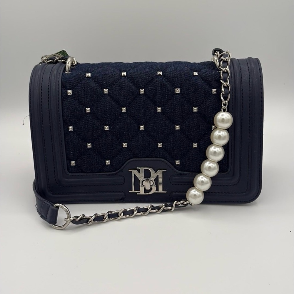 Elegant Blue Jean Quilted Handbag with Pearl Chain